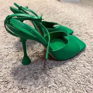 Zara Emerald Green Sculptural Stiletto Slingbacks